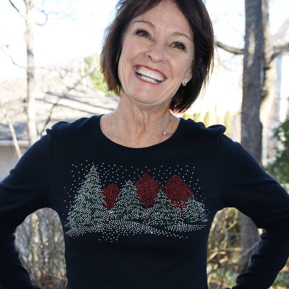 Christmas Winter Scene  RN rhinestone long sleeved shirt XS S M L XL XXL 1X2X… - Picture 4 of 9